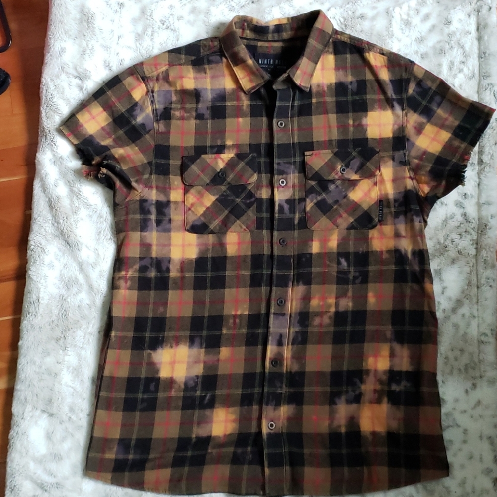 Bleached Plaid Button Down-Size S